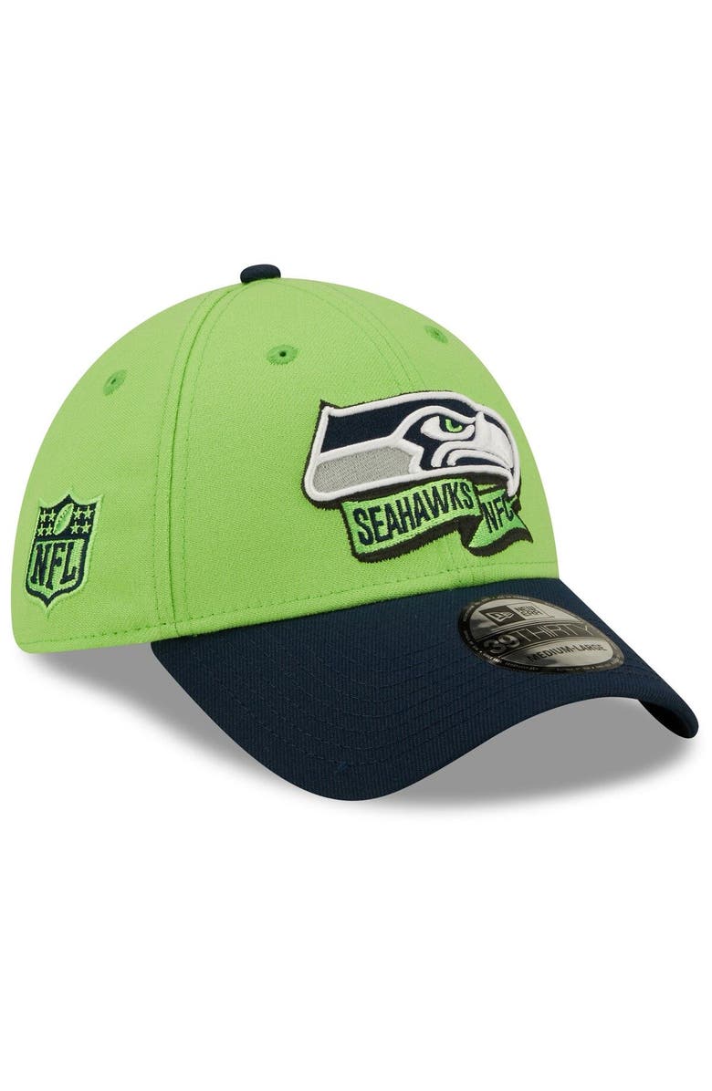 New Era Men's New Era Neon Green/Navy Seattle Seahawks 2022 Sideline 39THIRTY Flex Hat, Main, color, 