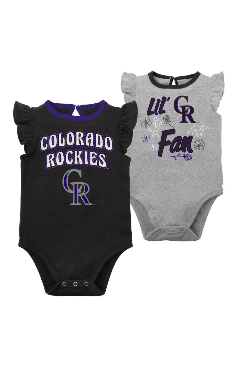 Outerstuff Girls Newborn & Infant Black/Heather Gray Colorado Rockies Little Fan Two-Pack Bodysuit Set, Main, color, Black