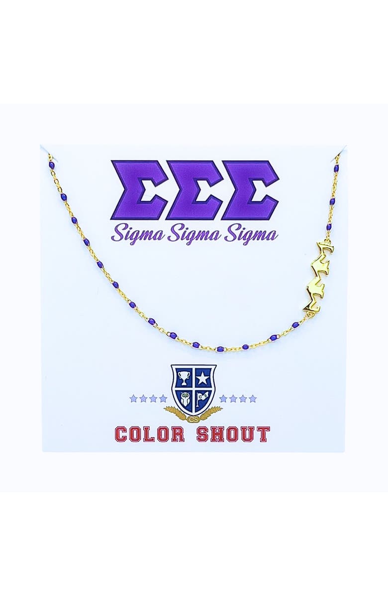 Color Shout Sigma Sigma Sigma Greek Letter Side Set Necklace, Main, color, Yellow Gold