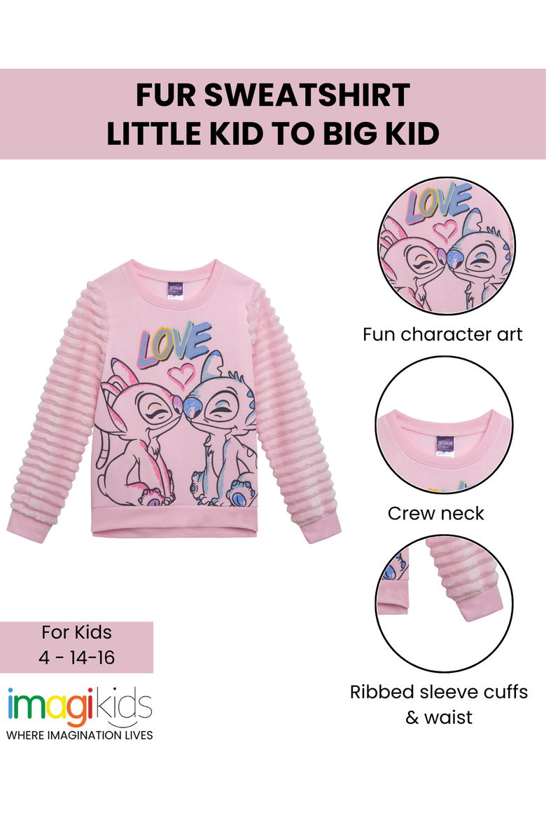 Lilo & Stitch Faux Fur Fleece Pullover Sweatshirt, Alternate, color, Stitch Angel Pink