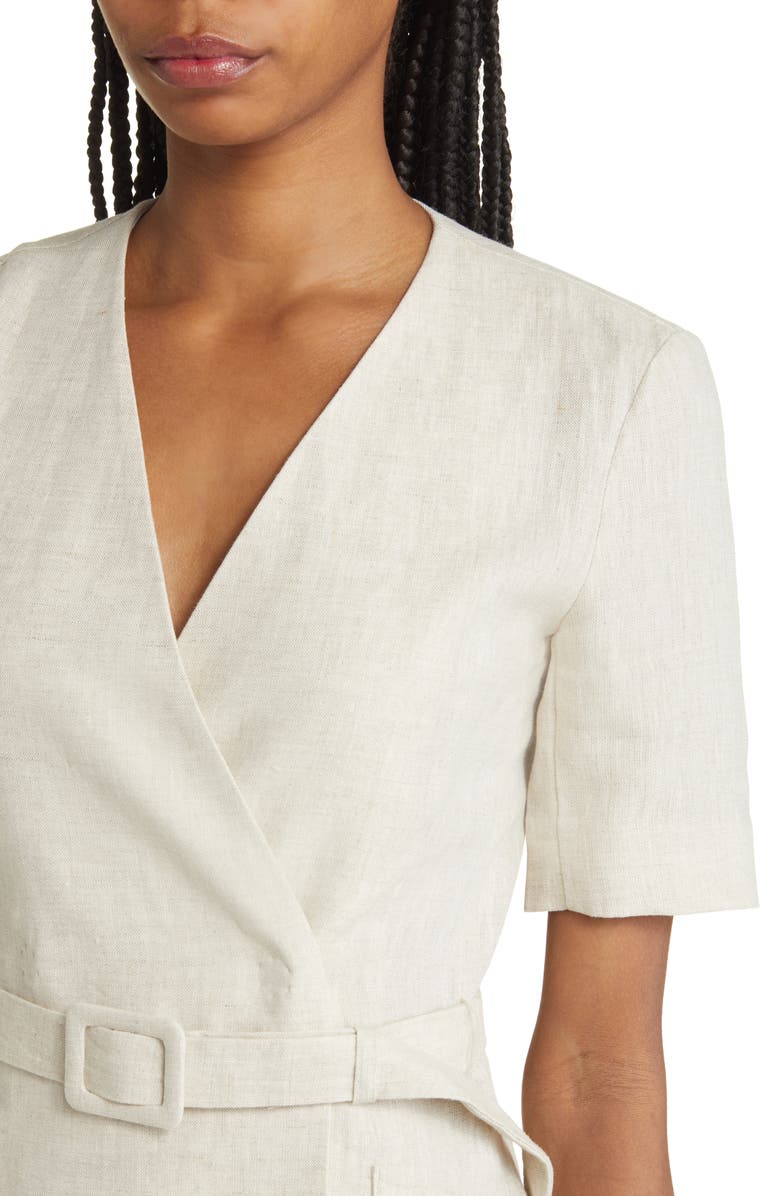 & Other Stories Belted V-Neck Linen Minidress, Alternate, color, Beige