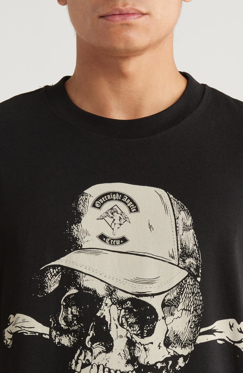 OVERNIGHT ANGELS CREW Skull Cap Oversize Cotton Graphic T-Shirt, Alternate, color, Black