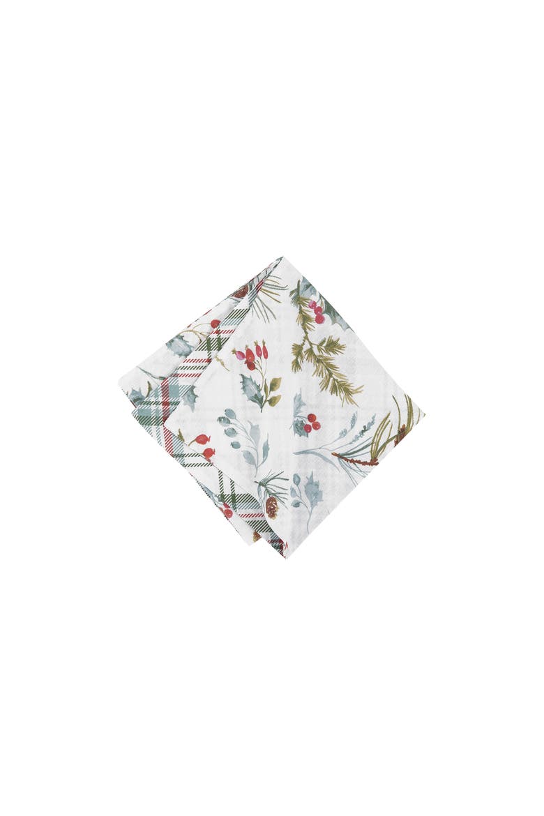 Edith Reversible Holly Botanical Set of 6 Cloth Napkin s, Main, color, White