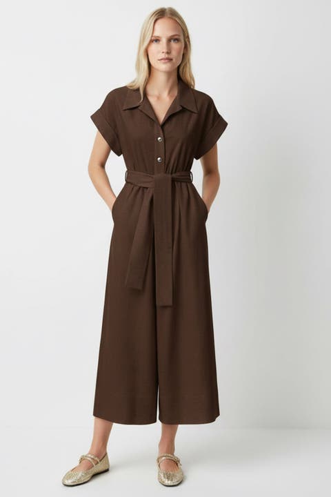 Leatrice Short Sleeve Belted Midi Jumpsuit