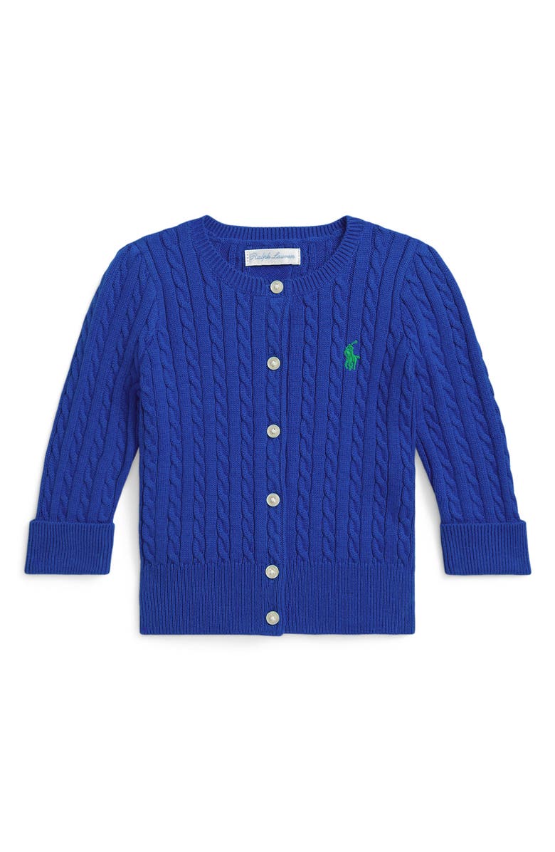 Ralph Lauren Mini Cable Knit Sweater, Main, color, New Sapphire/ Cruise Green