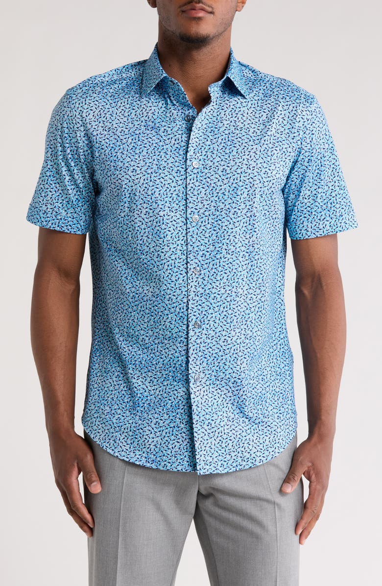 Bugatchi Milo OoohCotton<sup>®</sup> Origami Print Short Sleeve Button-Up Shirt, Main, color, 