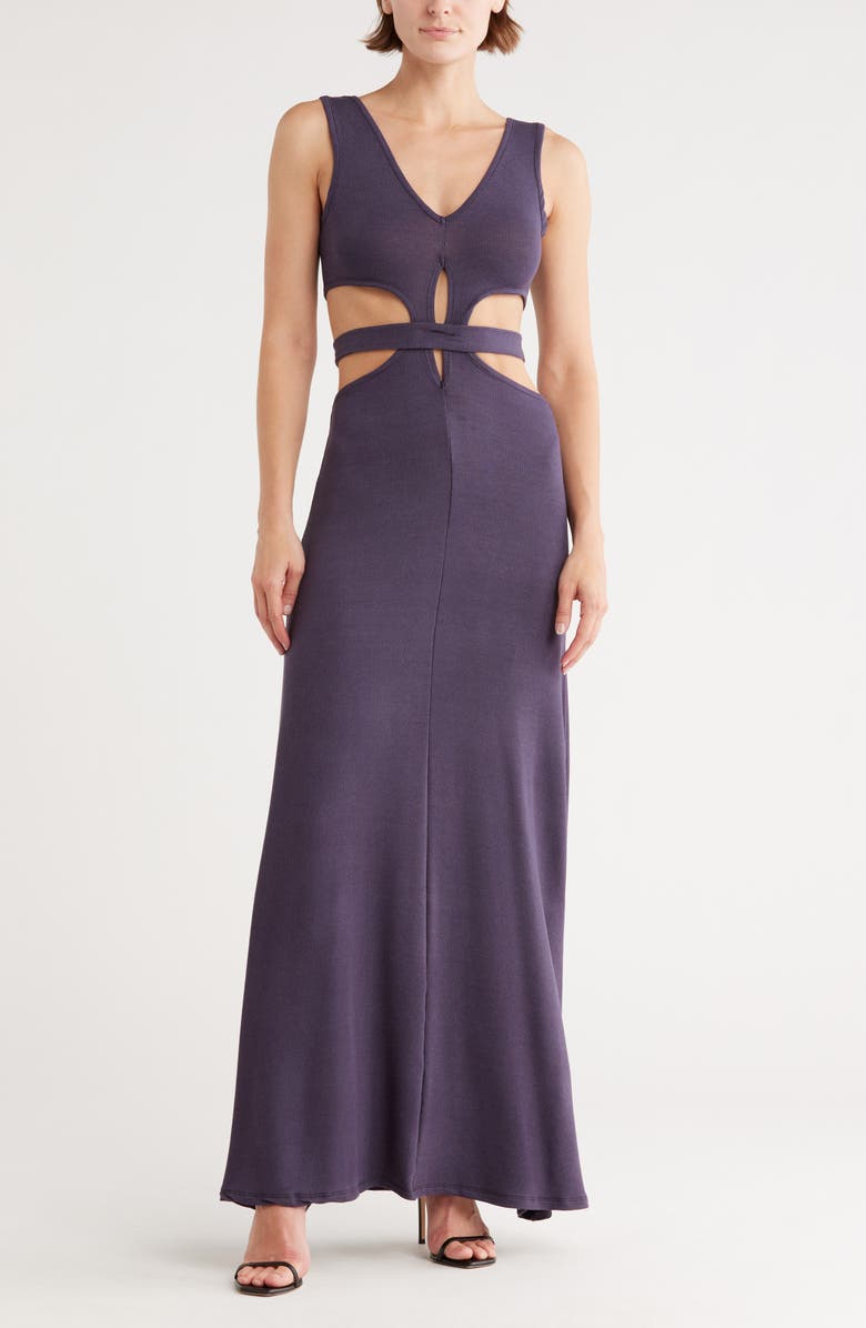 GO COUTURE Cutout Jersey Maxi Dress, Main, color, Deja Blue