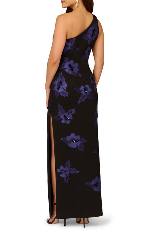 Aidan Mattox Beaded One-shoulder Gown In Blue