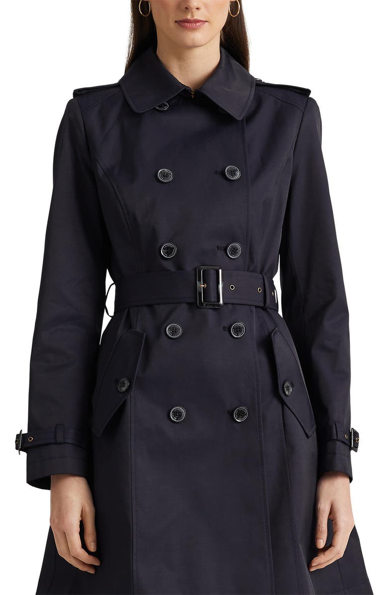 Lauren Ralph Lauren Double Breasted Water Repellent Cotton Blend Trench Coat, Alternate, color, Dk Navy
