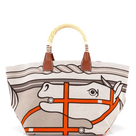 Sac Steeple Tote Printed Toile with Wood