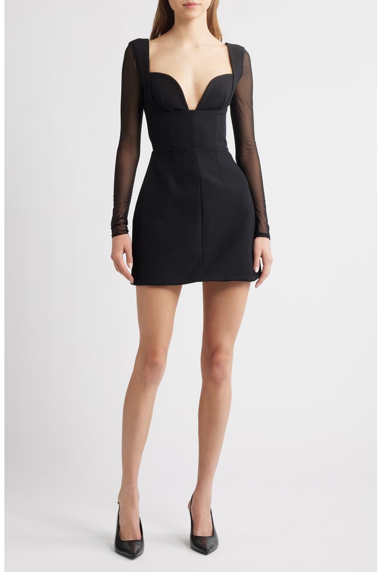 Angelie Structured Long Sleeve Minidress, Alternate, color, BLACK