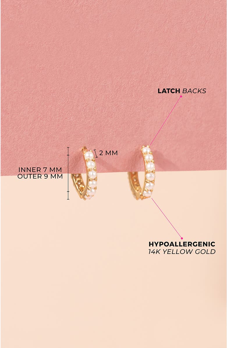 In Season Jewelry 14k Tiny Simulated Pearl Huggie Earrings, Alternate, color, White