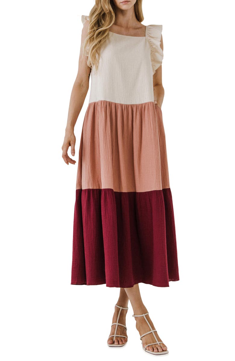 Free the Roses Colorblock Midi Dress, Main, color, 