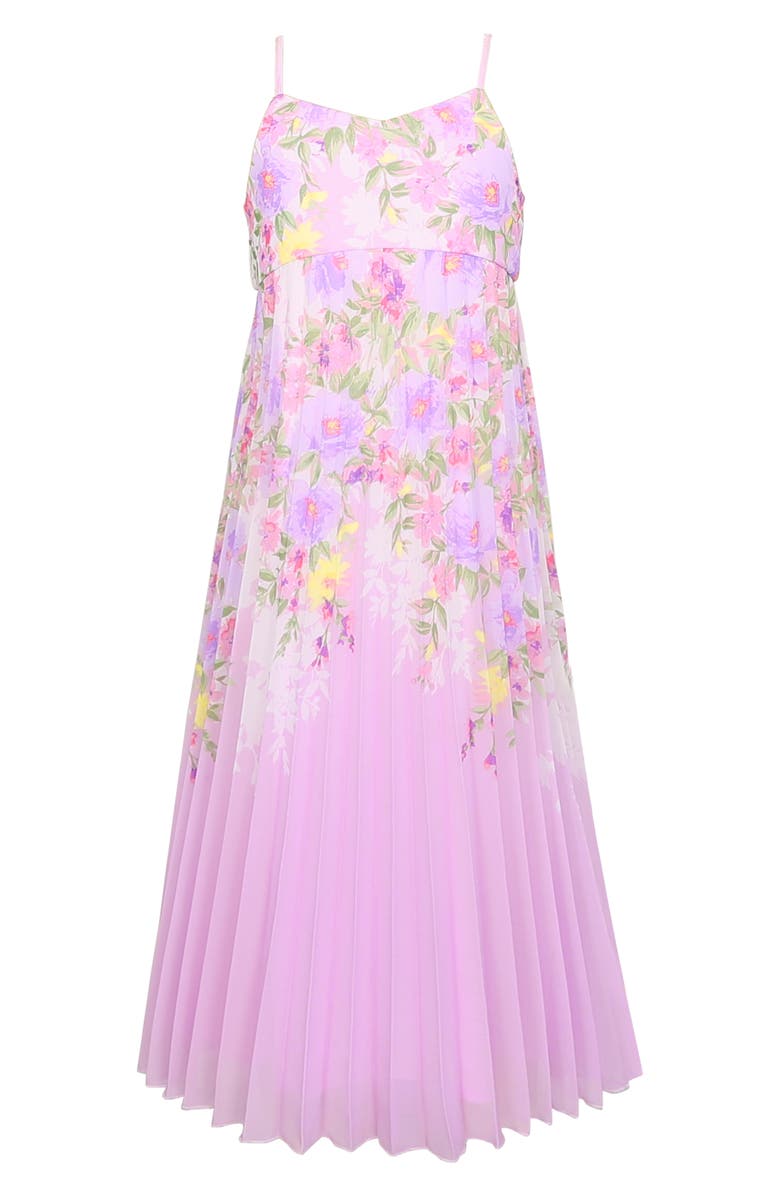 Zunie Kids' Floral Pleated Chiffon Dress, Main, color, Orchid Multi