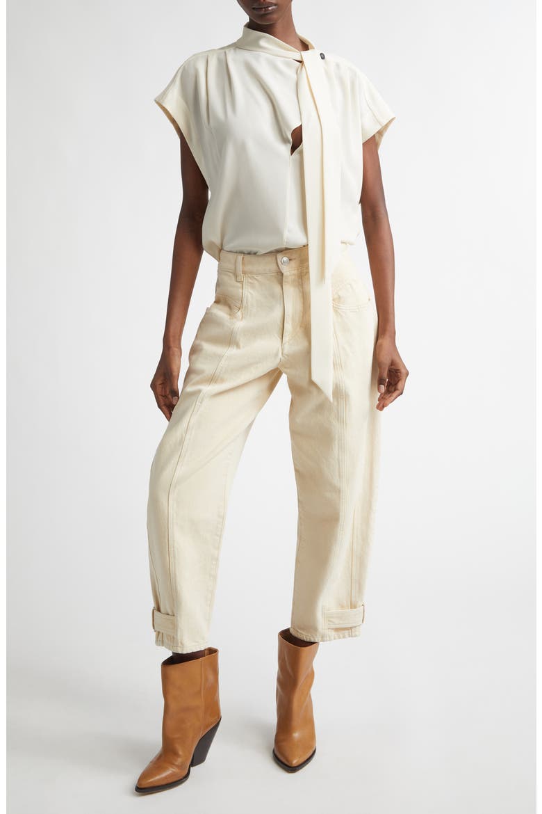 Selene Asymmetric Tie Neck Top, Alternate, color, ECRU