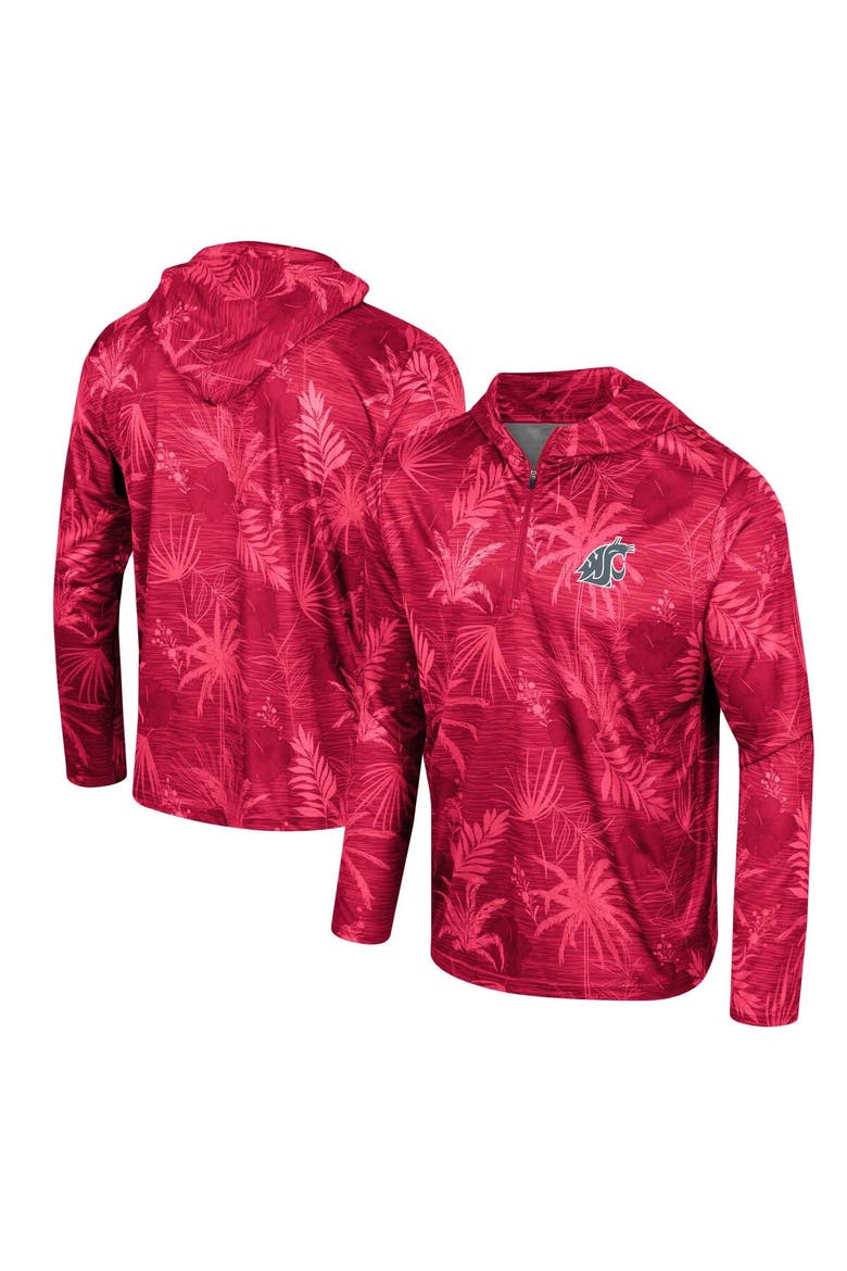 Men's Colosseum Crimson Washington State Cougars Palms Printed Lightweight Quarter-Zip Hooded Top, Alternate, color, Crimson