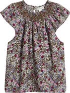 Treasure & Bond Smocked Neck Linen Blend Top