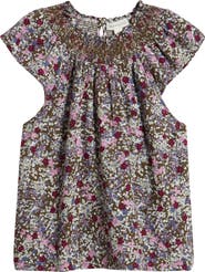 Treasure & Bond Smocked Neck Linen Blend Top
