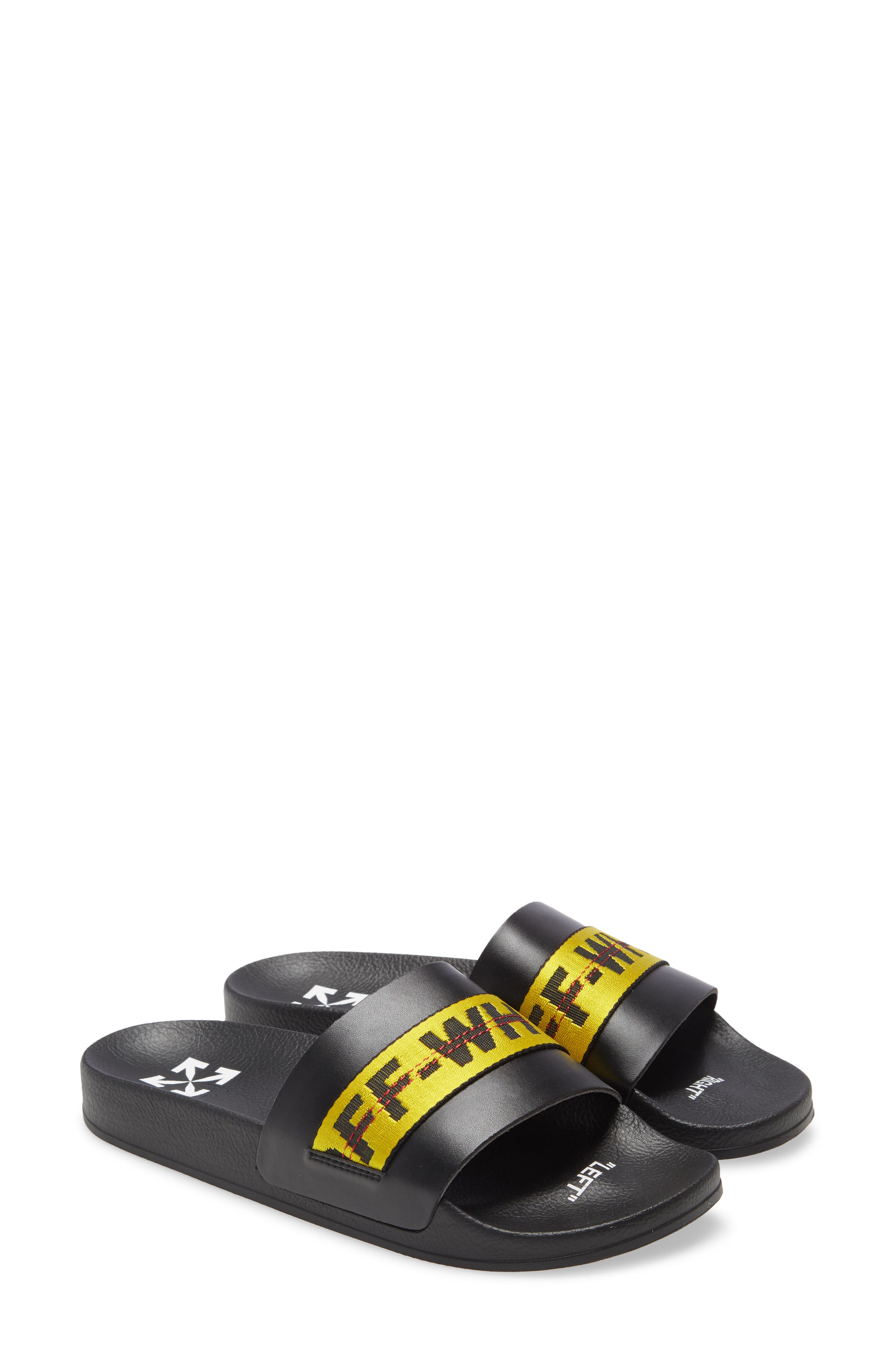 Industrial Logo Slide Sandal, Alternate, color, BLACK / YELLOW