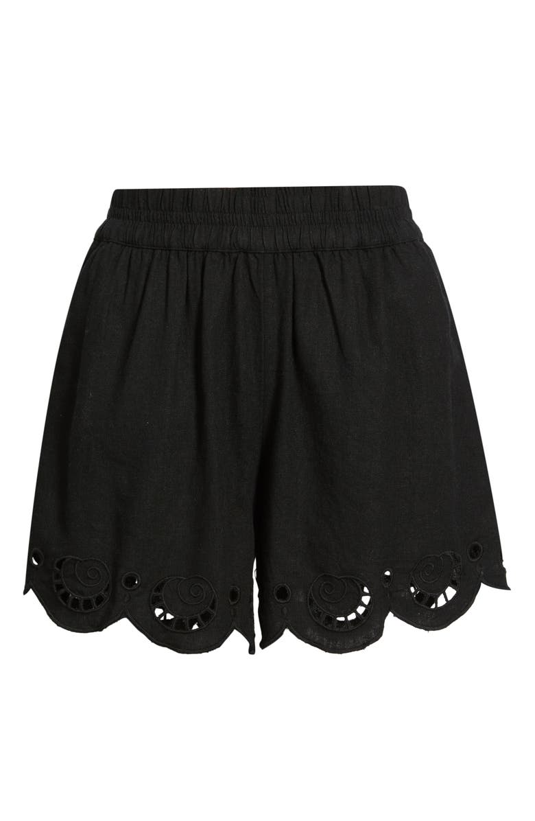 Treasure & Bond Cutwork Hem Linen Blend Pull-On Shorts, Main, color, Black