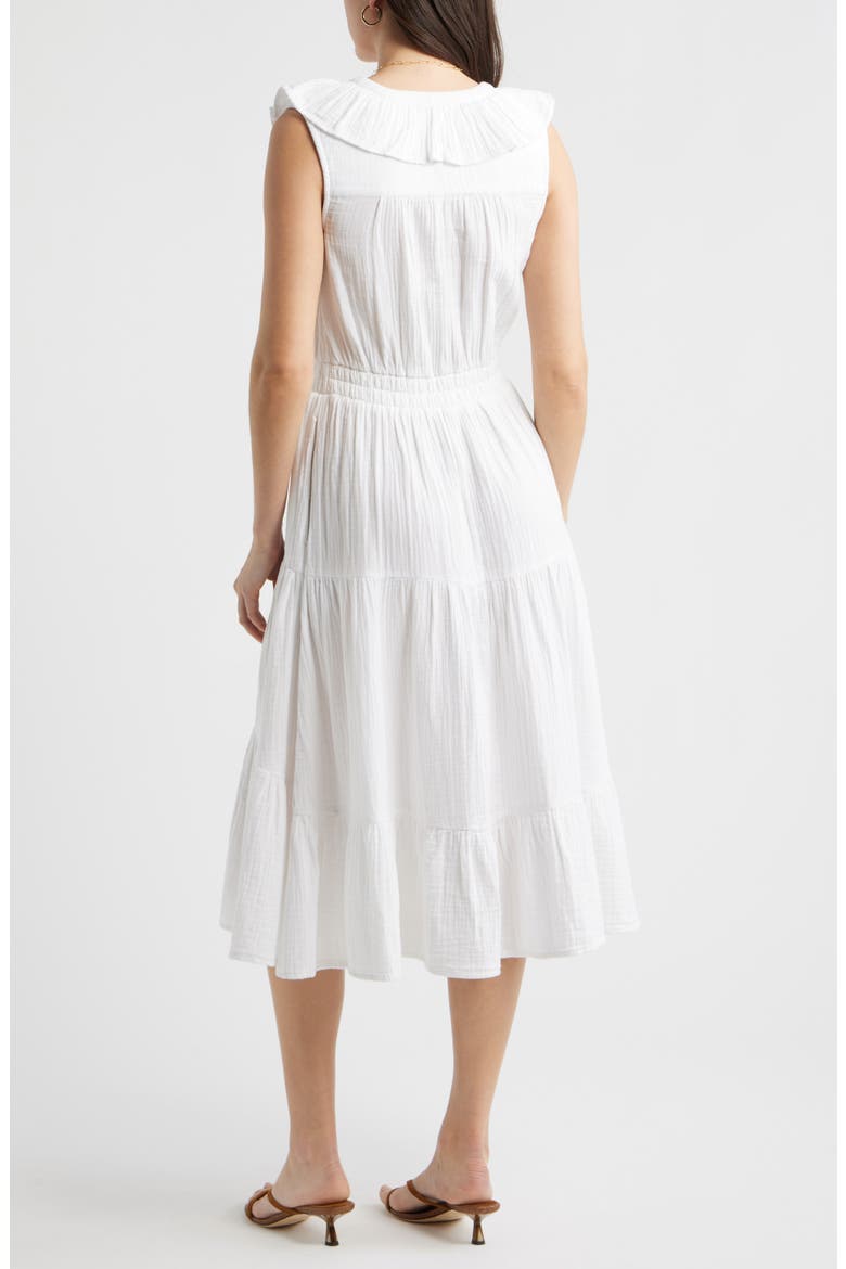 Ruffle Sleeveless Tiered Cotton Midi Dress, Alternate, color, WHITE