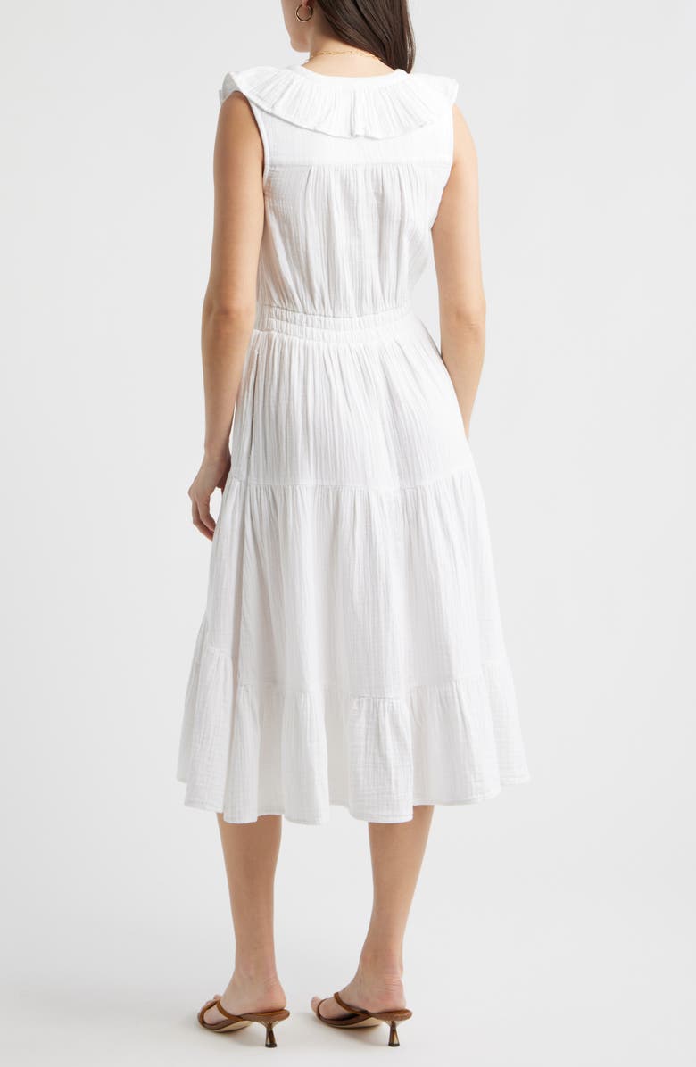 Caslon<sup>®</sup> Ruffle Sleeveless Tiered Cotton Midi Dress, Alternate, color, White