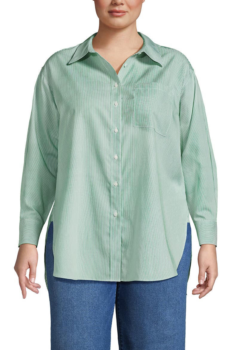 No Iron Oversized Poplin Extra Long Tunic, Main, color, Vibrant Clover Mini Stripe