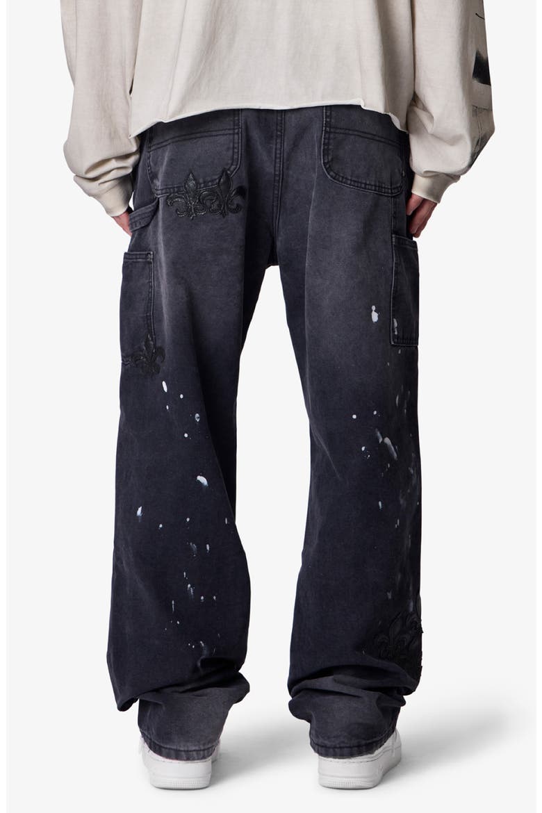Fleur Paint Splatter Ultra Baggy Cotton Pants, Alternate, color, WASHED BLACK