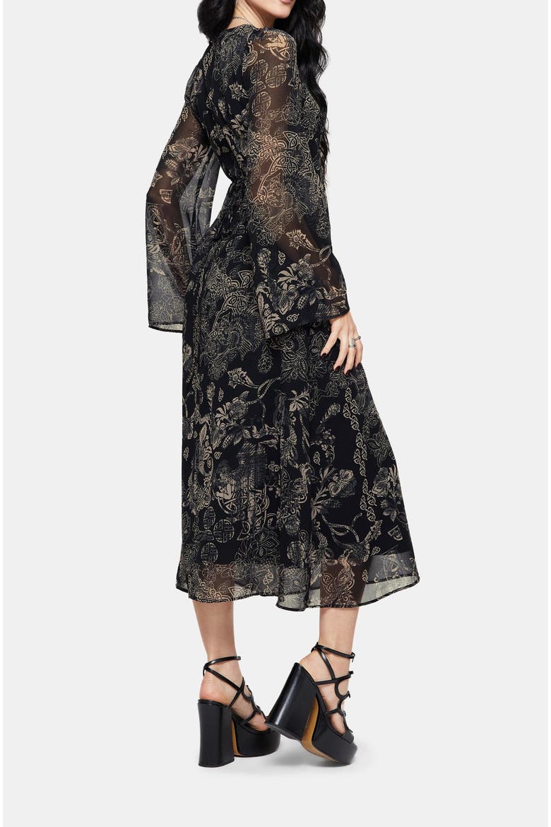 Surge Celtic Ruffle Neck Midi Dress, Alternate, color, Black