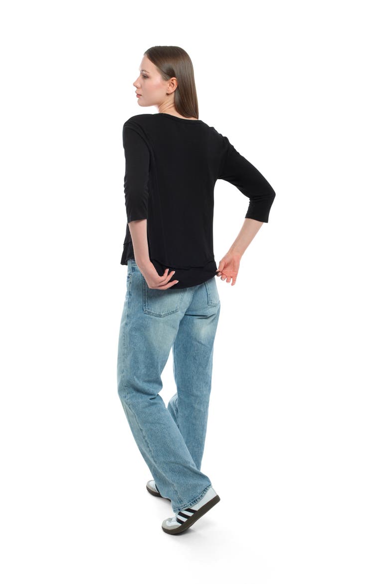 Shrunken Crew 3/4 Sleeve Mock Layer Tee, Alternate, color, Pink a Boo