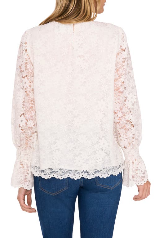 Shop Cece Floral Lace Long Sleeve Ruffle Cuff Top In New Ivory