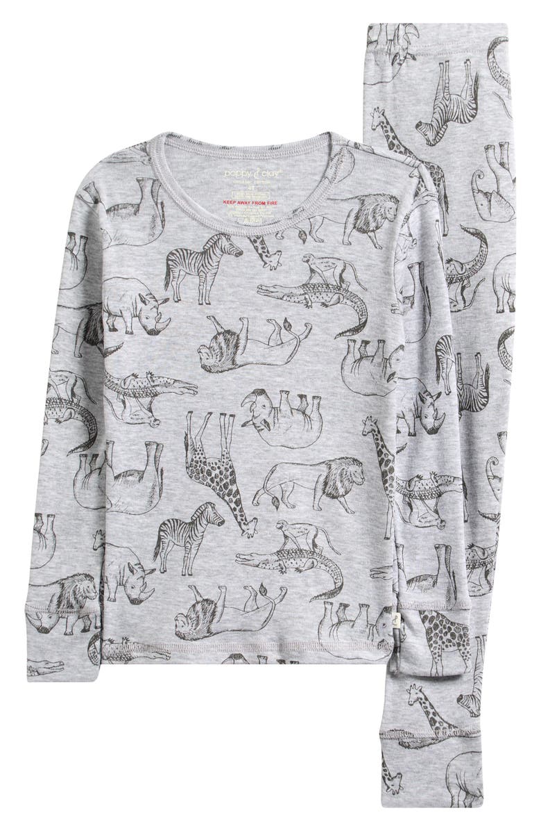 Poppy & Clay Kids' Be Free Fitted Two-Piece Pajamas, Main, color, Grey Zebra Giraffe