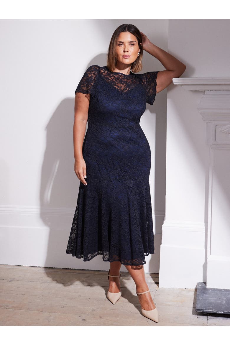 Lace Midaxi Dress, Main, color, Navy