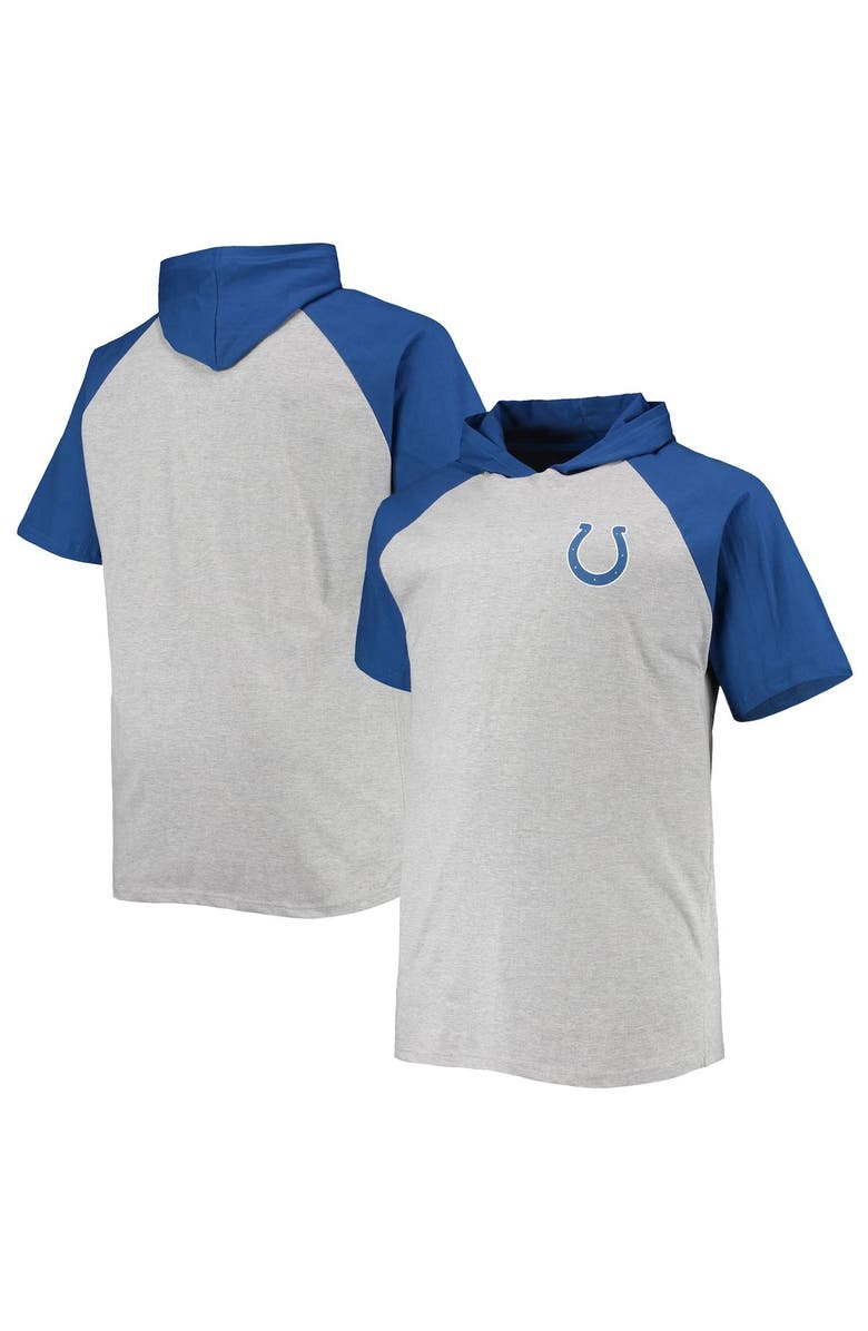 PROFILE Men's Heathered Gray/Royal Indianapolis Colts Big & Tall Raglan Short Sleeve Pullover Hoodie, Main, color, 