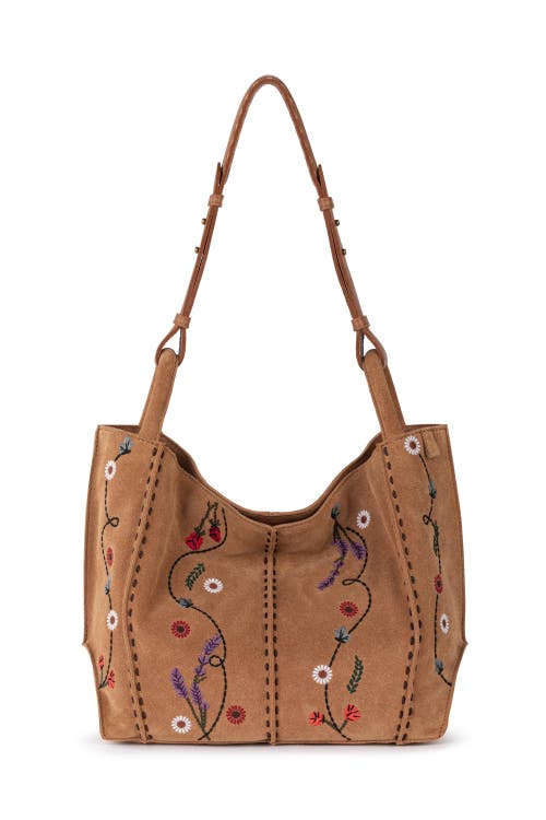 The Sak Los Feliz Medium Tote Leather Bag In Tan Suede Whimsy Floral