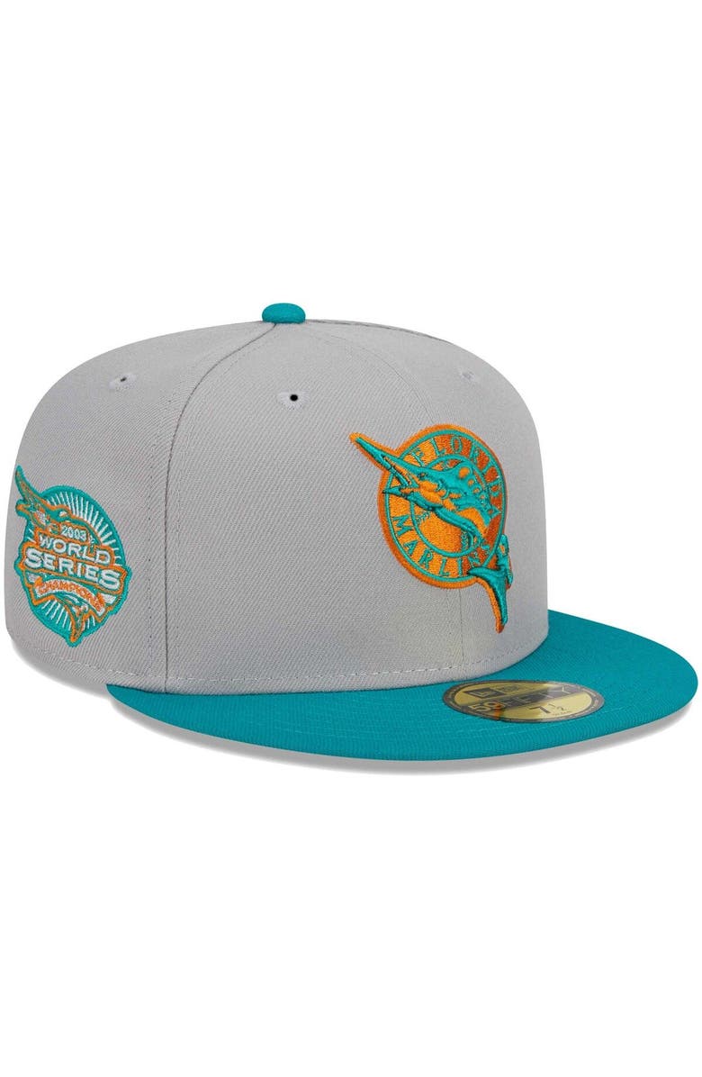 New Era Men's New Era Gray/Teal Florida Marlins Cooperstown Collection 59FIFTY Fitted Hat, Main, color, Gray