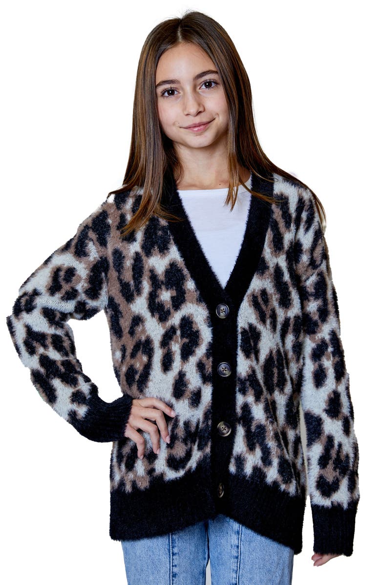Design History Kids' Animal Spot Cardigan, Main, color, Tan Suede Combo