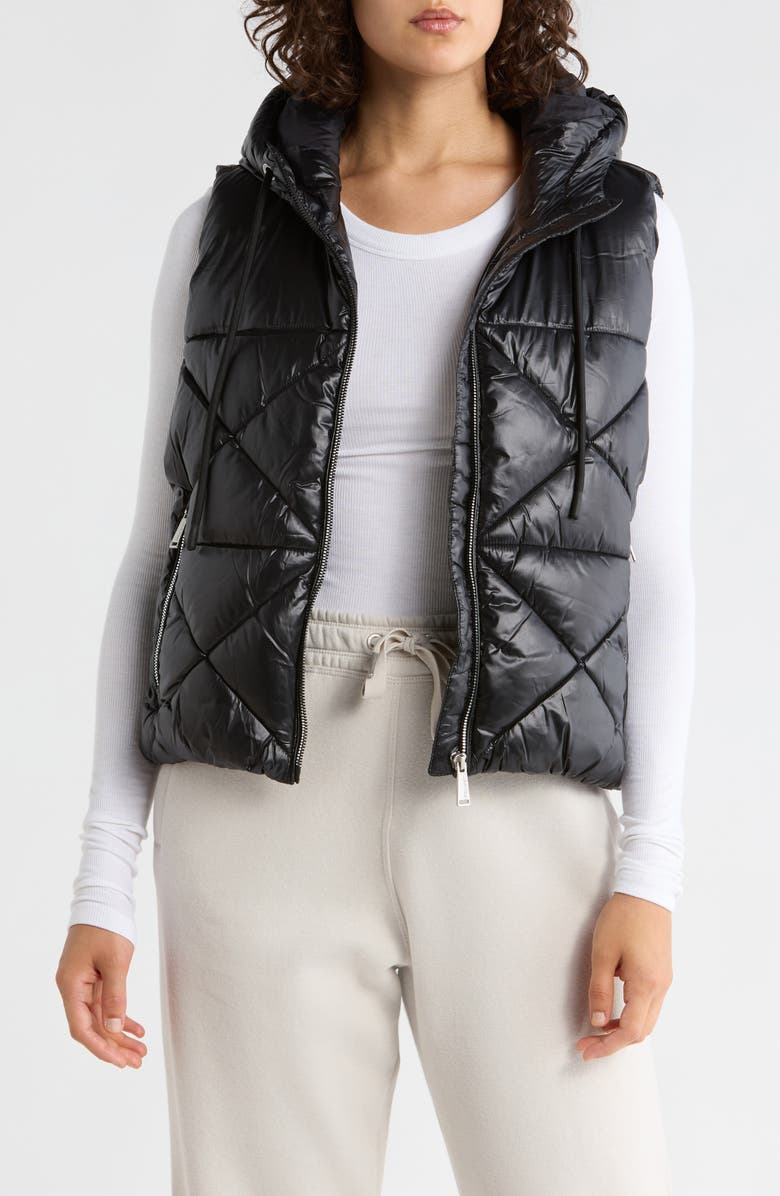 CALVIN KLEIN PERFORMANCE Hooded Diamond Quilted Vest, Main, color, Metallic Black