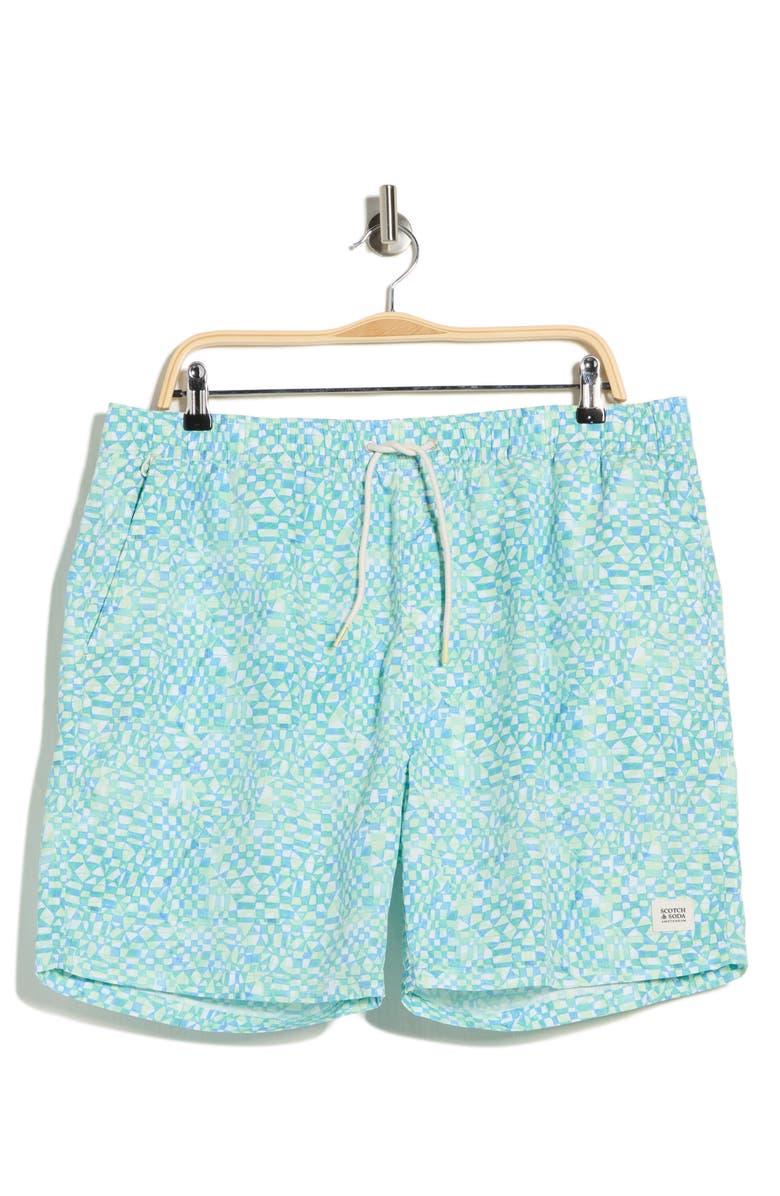 Scotch & Soda Print Swim Trunks, Main, color, Luna Ditsy Green