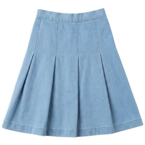 Denim Pleated Side Zipper Elastic Waist Skirt (Little Kid & Big Kid)