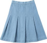 Pinky Promise Denim Pleated Side Zipper Elastic Waist Skirt