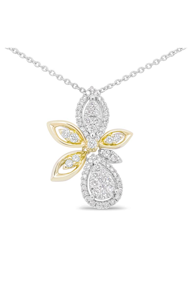 14K White and Yellow Gold 5/8 Cttw Diamond Marquise Floral Style Pendant Necklace, Main, color, Yellow