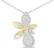 Haus of Brilliance 14K White and Yellow Gold 5/8 Cttw Diamond Marquise Floral Style Pendant Necklace