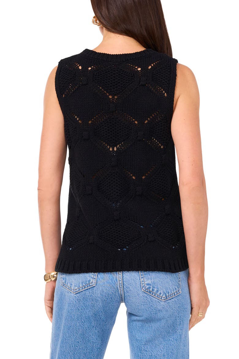 Open Stitch Sleeveless Cotton Blend Sweater, Alternate, color, RICH BLACK