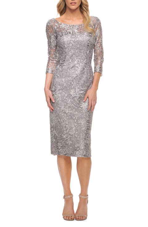 Metallic Lace Sheath Dress