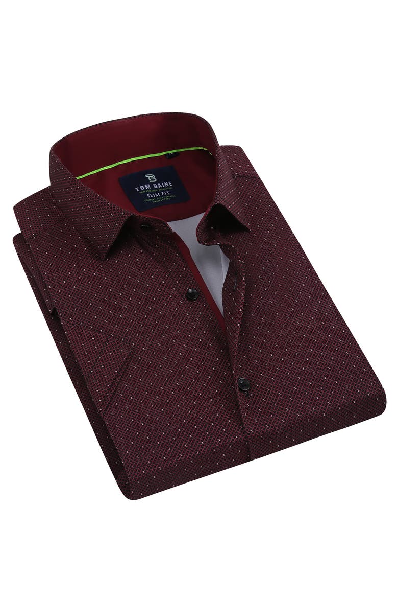 Slim Fit Performance Short Sleeve Button-Up Shirt, Alternate, color, RED