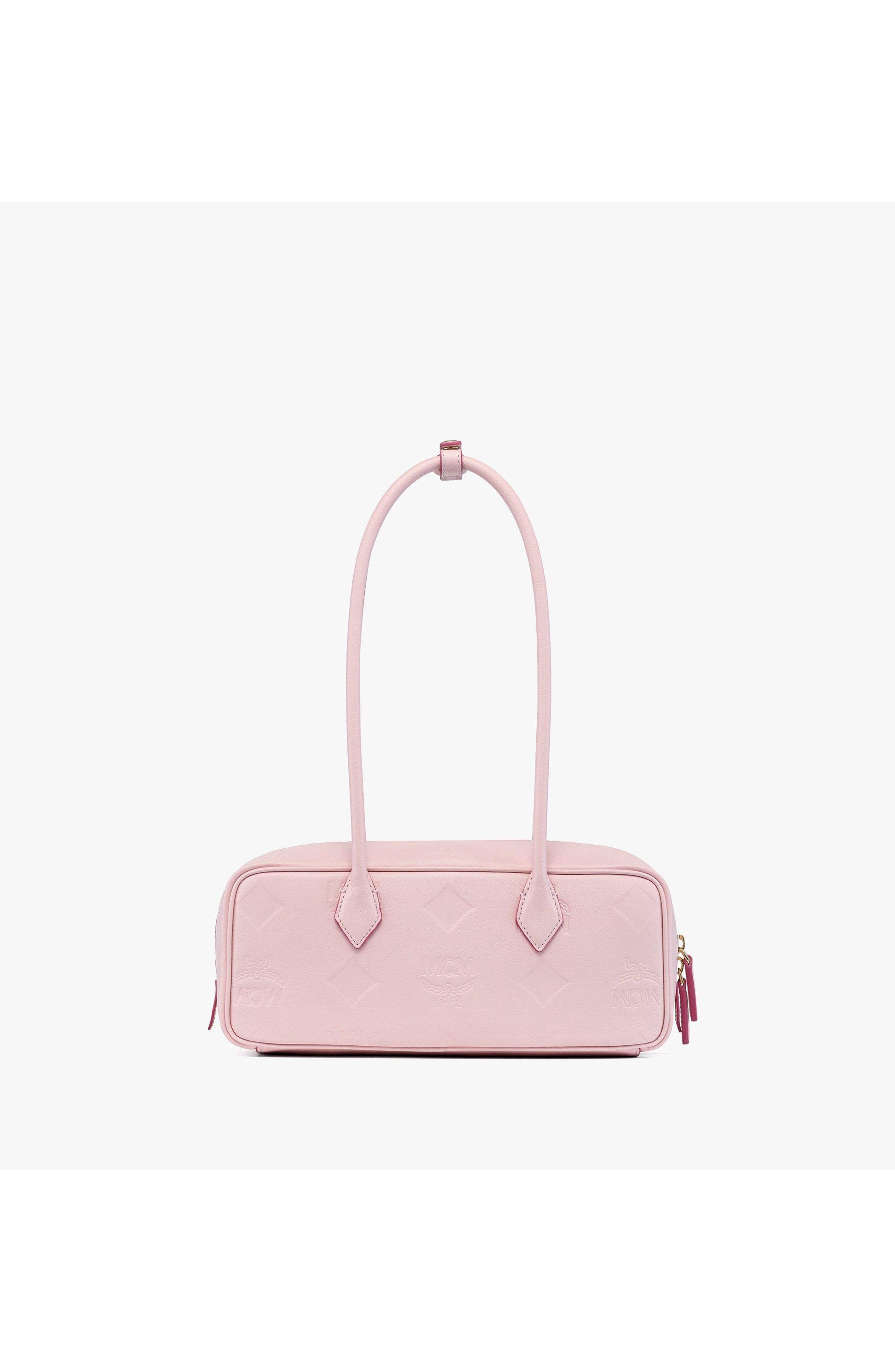 Small Aren East West Shoulder Bag in Maxi Monogram Leather, Alternate, color, Lotus Pink
