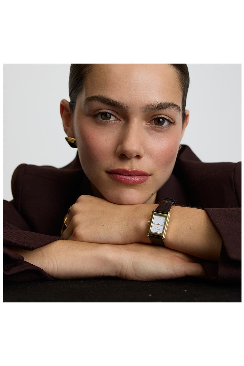Classic Leather Strap Watch, 25mm x 19mm, Alternate, color, BLACK