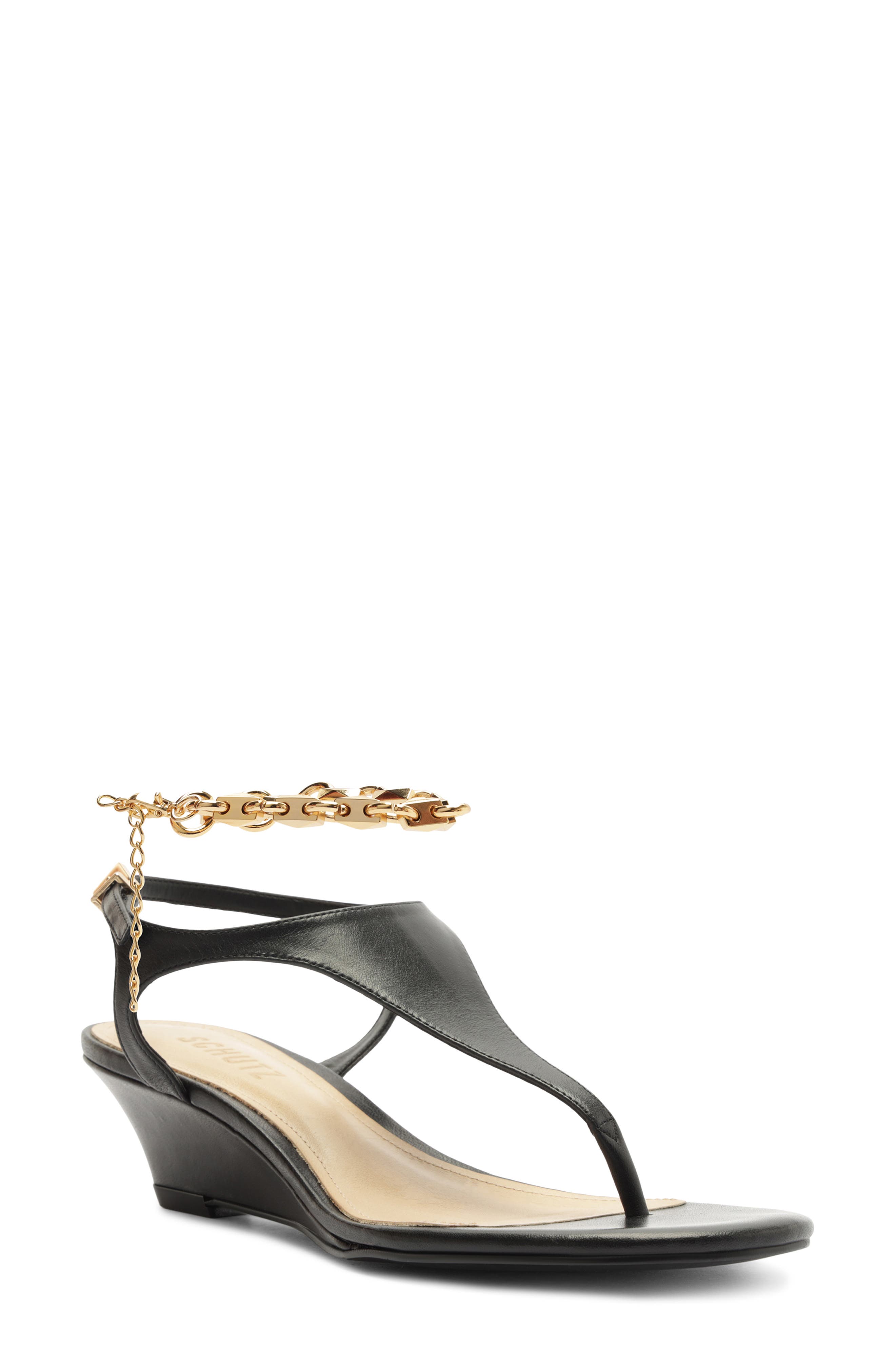 Schutz Lys Ankle Strap Wedge Sandal, Alternate, color, Black