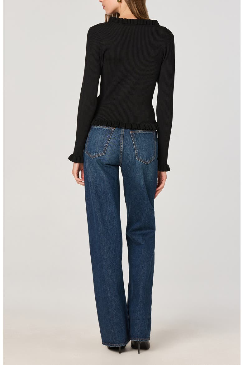 Ruffle Hem Button-Up Cardigan, Alternate, color, BLACK